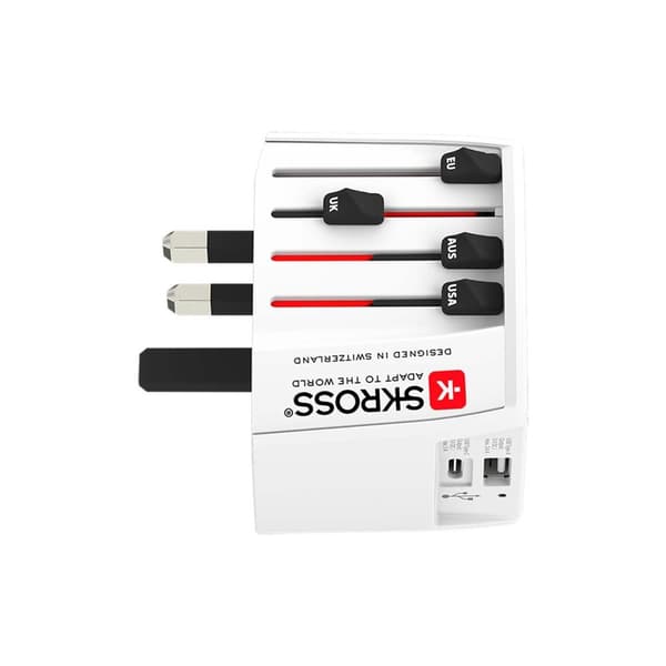 Matkasovitin Innovatiivinen 2-napainen integroidulla kaksois-USB-laturilla (1 x USB C & 1 x USB)