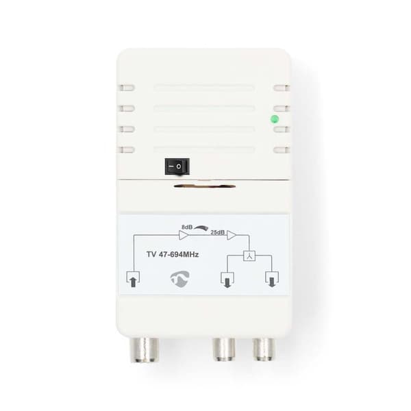 CATV forsterker | Forsterkning: 25 dB | 47 - 694 MHz | Antall utganger: 2 | Få kontroll | Hvit