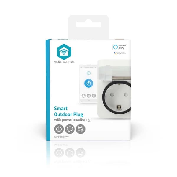 SmartLife Smart Plug | Wi-Fi | IP44 | 3680 W | Kontakt med jordkontakt | -25 - 55 °C | Android™ / IOS | Grå/vit | 1 st
