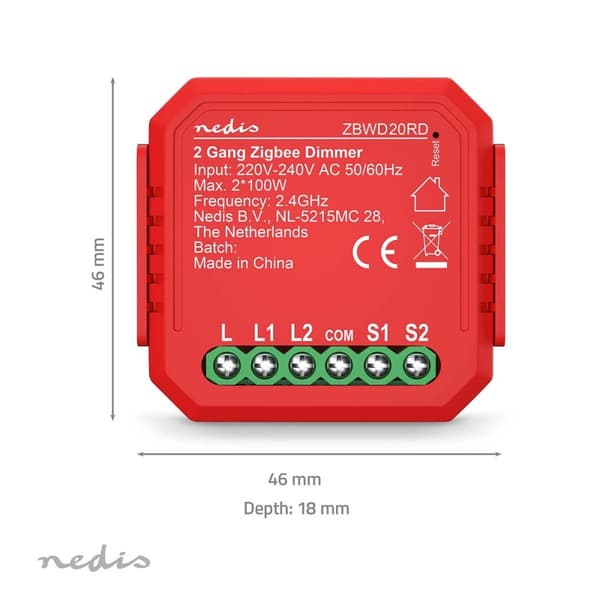 SmartLife Strömbrytare | Zigbee 3.0 | 2x100 W | Terminalanslutning | App tillgänglig för: Android™ / IOS