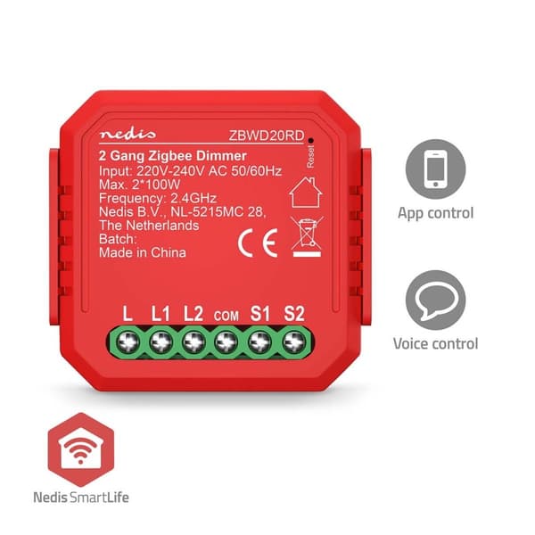 SmartLife Strömbrytare | Zigbee 3.0 | 2x100 W | Terminalanslutning | App tillgänglig för: Android™ / IOS