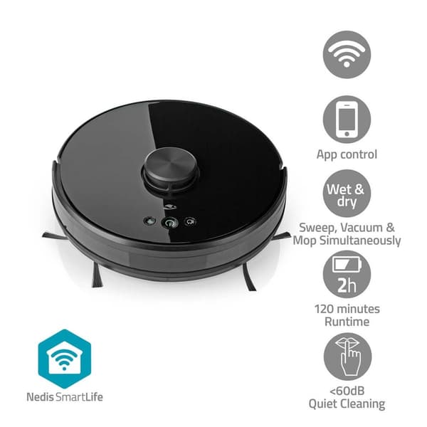 SmartLife Robotstøvsuger | Lasernavigasjon | Wi-Fi | Kapasitet samlereservoar: 0,6 l | Automatisk lading | Maksimal driftstid: 2 timer | Svart | Andro Sort