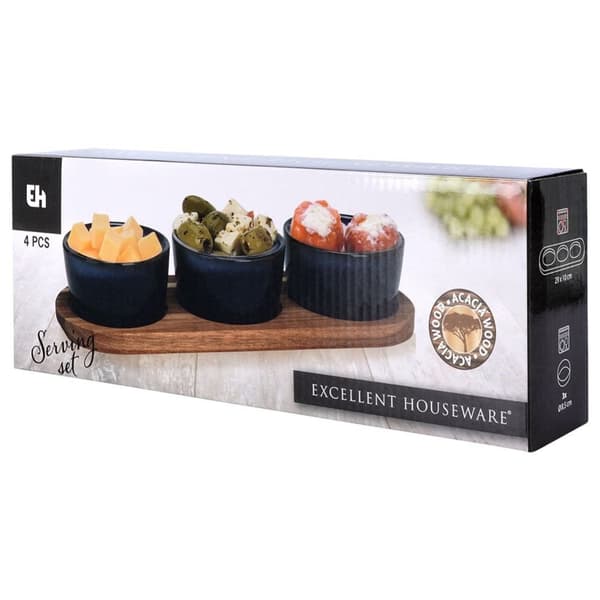 Keramiska snackskålar på bricka 29,5 cm 3 st.