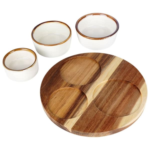 Keraamiset välipalakulhot 20 cm tarjottimella, 3 kpl.