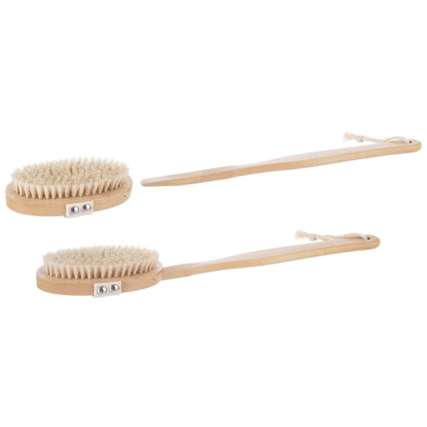 2-i-1 massasjebørste i tre for tørr- og badebruk 42 cm