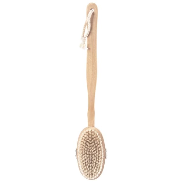 2-i-1 massasjebørste i tre for tørr- og badebruk 42 cm