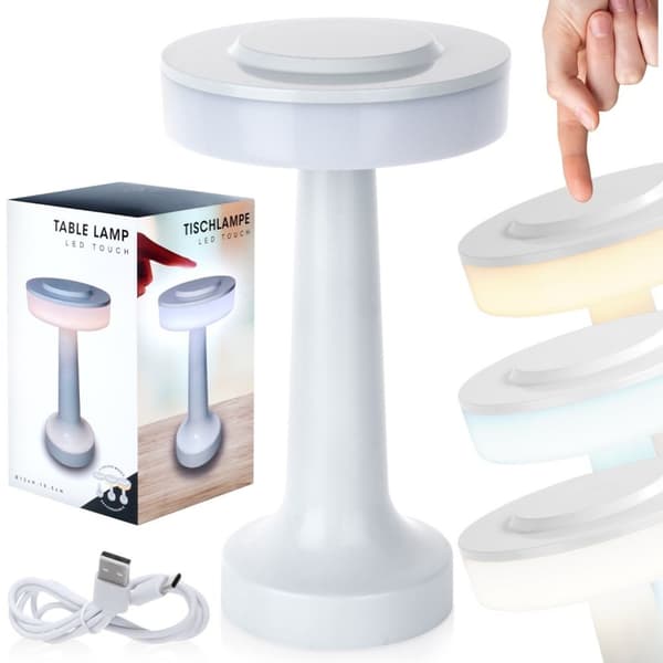 LED bordslampa vit trådlös 3 ljuslägen 21 cm
