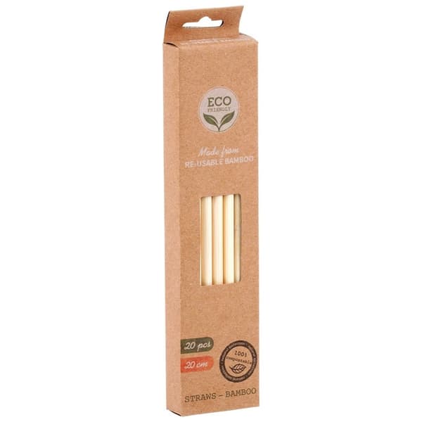 Uudelleen käytettävät bambu-juomapillit 20 cm 20 kpl.
