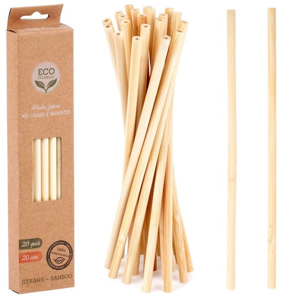 Uudelleen käytettävät bambu-juomapillit 20 cm 20 kpl.