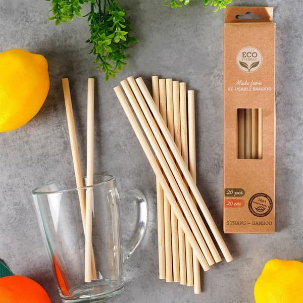 Uudelleen käytettävät bambu-juomapillit 20 cm 20 kpl.