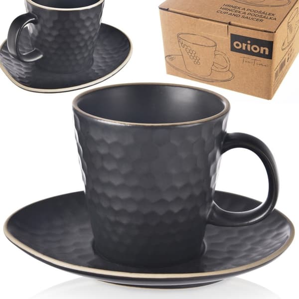 Keramisk kop med underkop sort TEA TIME 235 ml