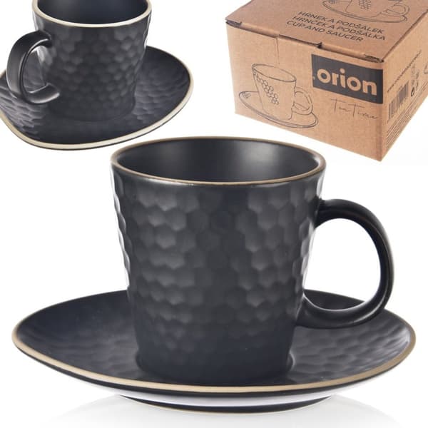 Kahvikuppi lautasella espressokeramiikka mustalle TEA TIME 95 ml