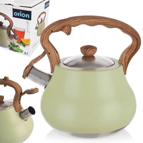 Vedenkeitin pillillä, teräs, VIHREÄ, 3 l