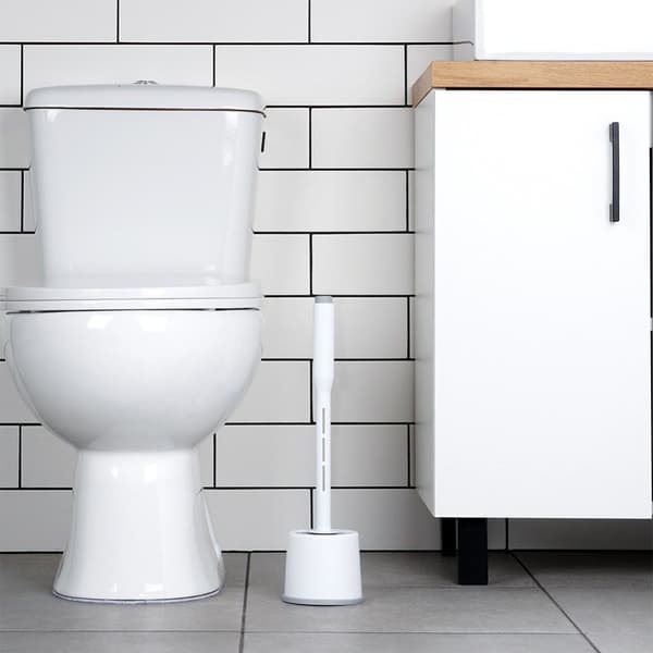 Silikon toalettbørste med stativ og væskedispenser hvit 40 cm