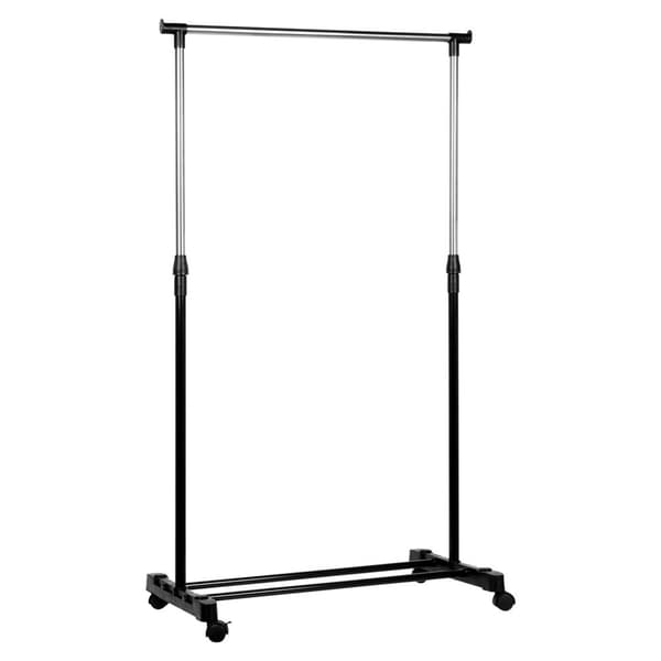 Stående tøjstativ, metal, sort, på hjul, 140 cm
