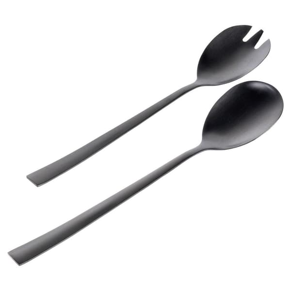 Mustat teräksiset salaattilusikat 23,5 cm 2 kpl.
