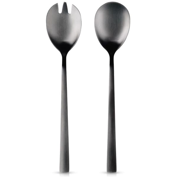 Mustat teräksiset salaattilusikat 23,5 cm 2 kpl.