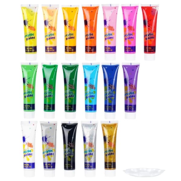 Akryylimaalit paletilla 36 ml 19 kpl.