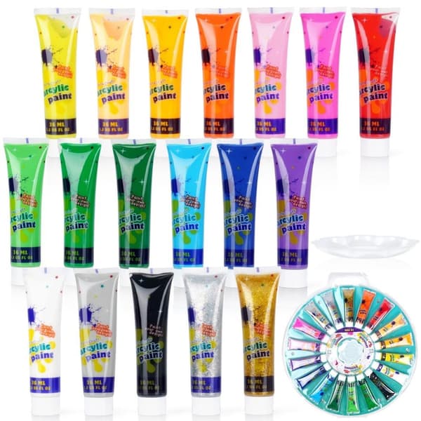 Akryylimaalit paletilla 36 ml 19 kpl.