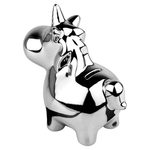 Keramisk spargris, silver, spegel, 18x10,5 cm