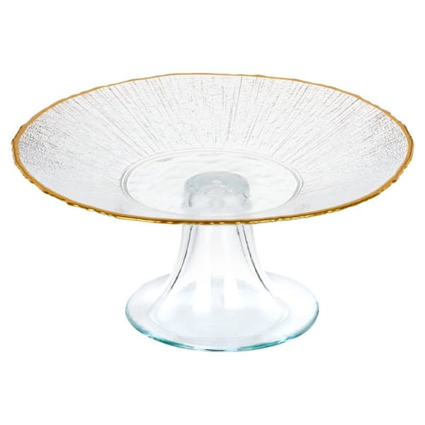 Lasinen kakkuteline kultaisella jalalla 21 cm