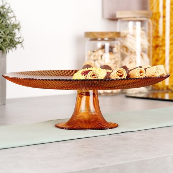 Lasinen kakkuteline ruskealla jalalla 28 cm