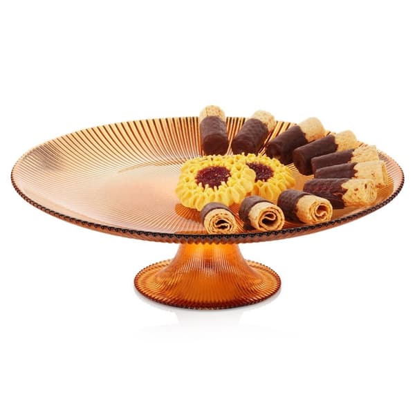 Lasinen kakkuteline ruskealla jalalla 28 cm