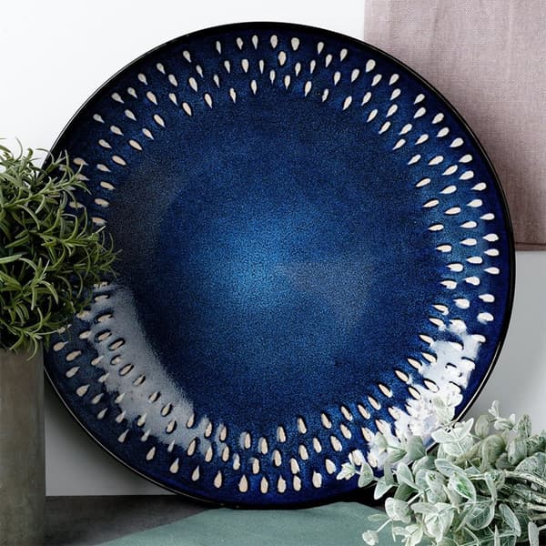Middagstallerken, keramikk, grunt, marineblå, 28 cm