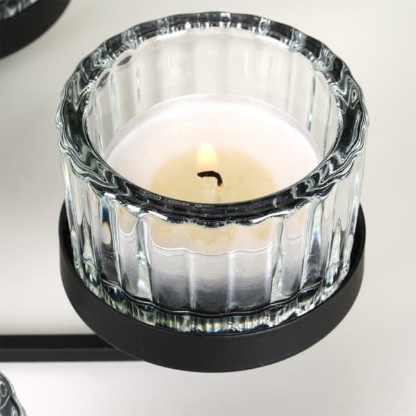 Sort metalllysestake med glassinnsats for 5 lys 21x21x12 cm
