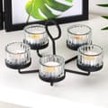 Miniatyrbilde 2 av 7: Sort metalllysestake med glassinnsats for 5 lys 21x21x12 cm