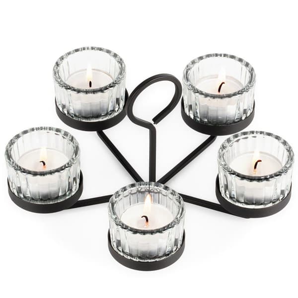 Sort metalllysestake med glassinnsats for 5 lys 21x21x12 cm