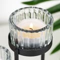Miniatyrbilde 4 av 7: Sort metalllysestake med glassinnsats for 3 lys 11x11x18,5 cm