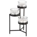 Miniatyrbilde 1 av 7: Sort metalllysestake med glassinnsats for 3 lys 11x11x18,5 cm
