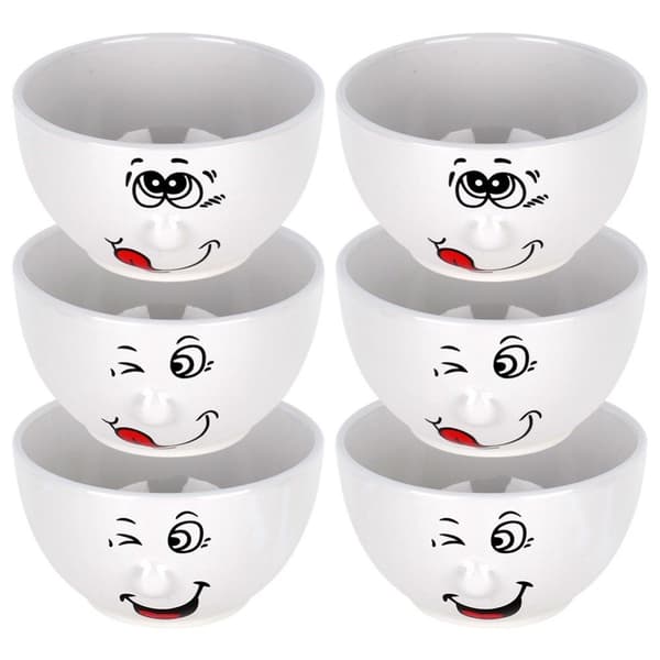 Keramiske smileyskåler 13,5 cm, 550 ml 6 stk.