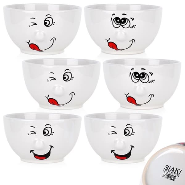 Keramiske smileyskåler 13,5 cm, 550 ml 6 stk.