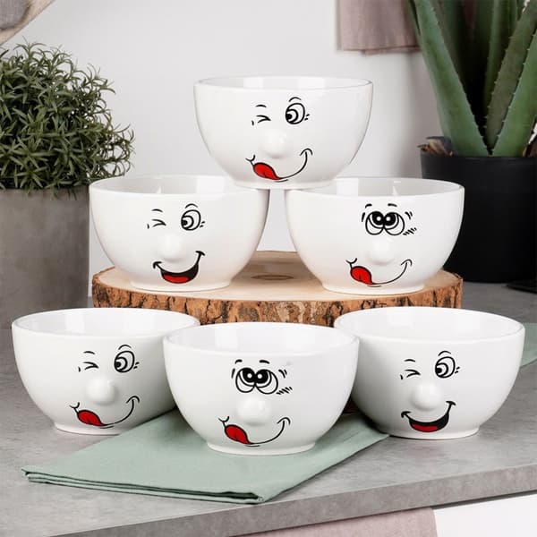 Keramiske smileyskåler 13,5 cm, 550 ml 6 stk.