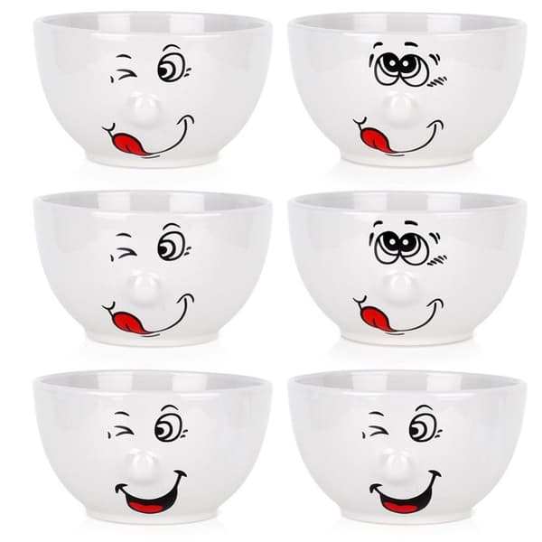 Keramiske smileyskåler 13,5 cm, 550 ml 6 stk.