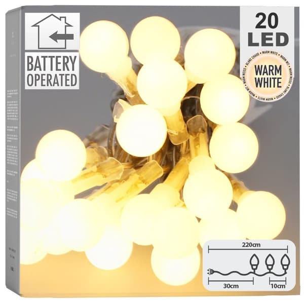 Batteridrevet julelys 20 LED 200 cm