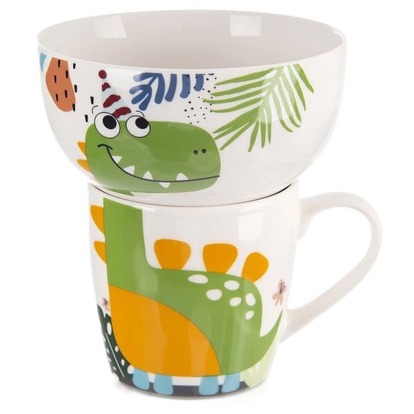 Lasten muki kulholla, posliinidinosaurus, 2 kpl.