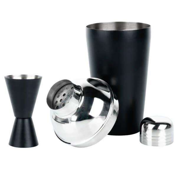 Barsett med shaker, stål, sort, 5 stk.