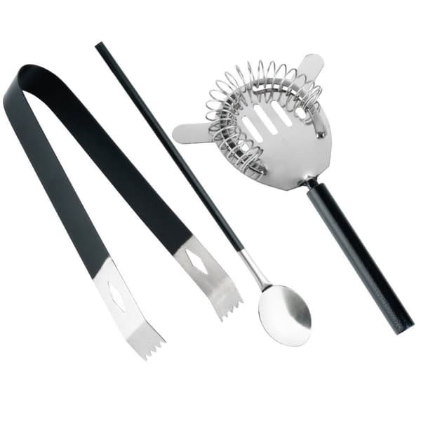 Barsett med shaker, stål, sort, 5 stk.