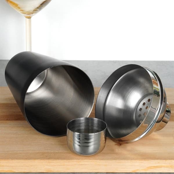 Barsett med shaker, stål, sort, 5 stk.