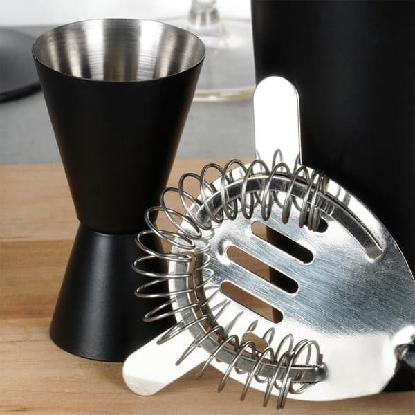 Barsett med shaker, stål, sort, 5 stk.