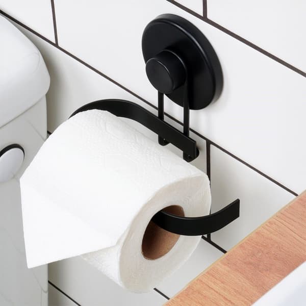 Toalettpapirholder i svart metall med sugekopp
