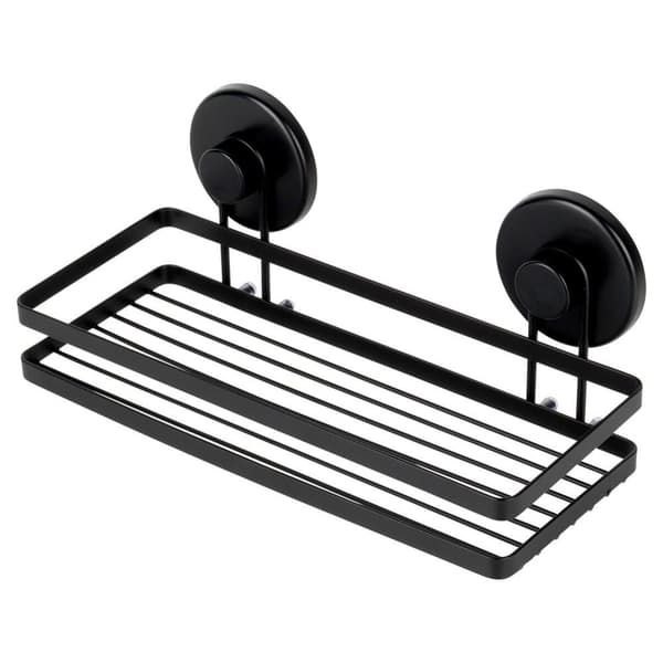 Musta metallinen suihkuhylly imukupeilla 25x10x8,5 cm