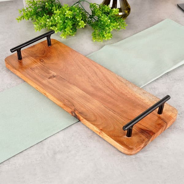 Serveringsbakke i træ med hanke 40x15,5 cm
