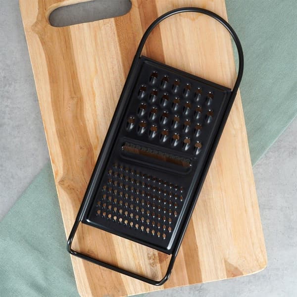 Kjøkkenhøvel, stål, sort, flat, 3 kniver, 28,5 cm