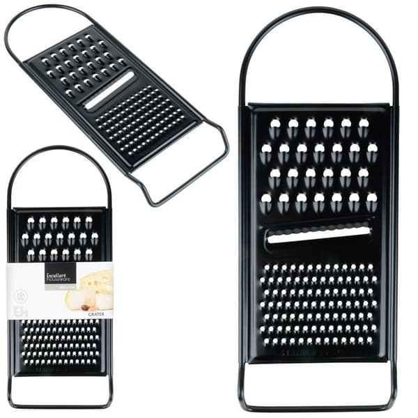 Kjøkkenhøvel, stål, sort, flat, 3 kniver, 28,5 cm