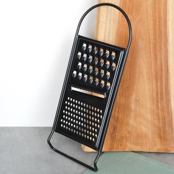 Kjøkkenhøvel, stål, sort, flat, 3 kniver, 28,5 cm
