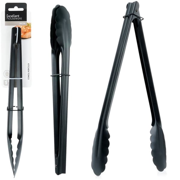 Køkkentang stål sort 31 cm